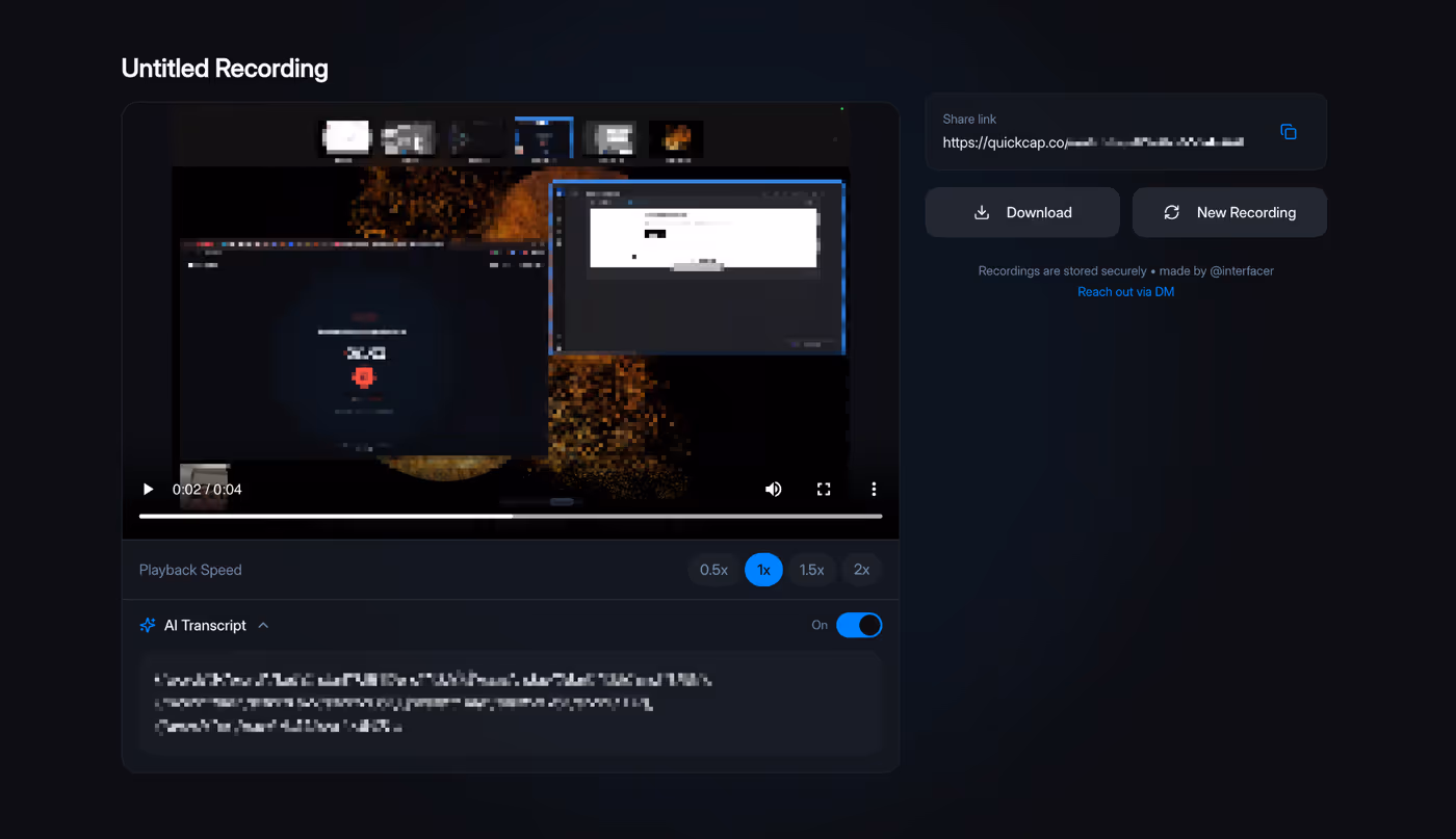 Video player with playback controls and share options